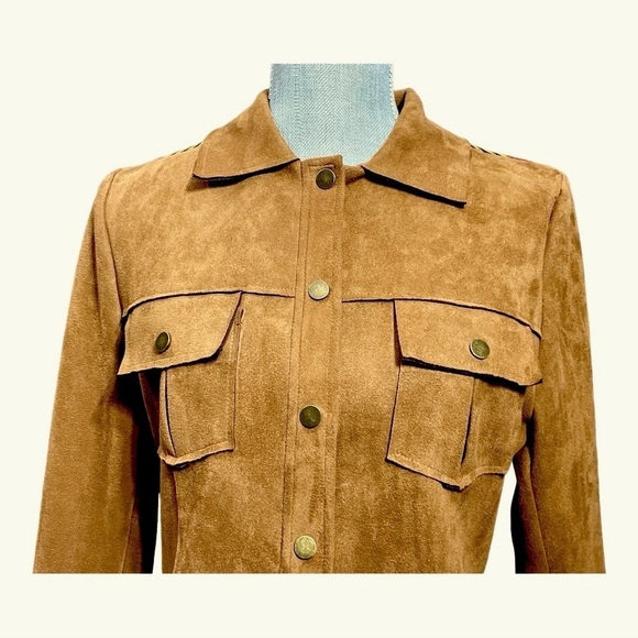 Promesa Suede like material Brown Patterned Button Up Jacket size M - Picture 5 of 11